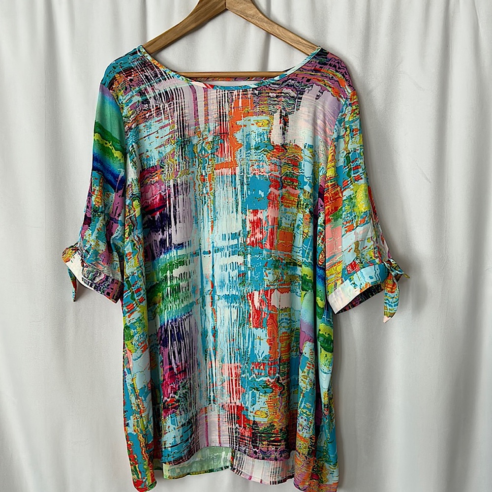 Renuar NWT Beautiful Multicolored Short Tie Sleeves Shirt Top **Size XXL**🌸🌸 - Picture 1 of 5